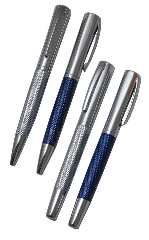 Executive Blue/Silver Metal Roller Pen and Ballpen (GM46)