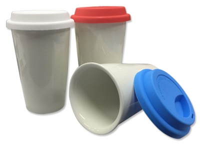 Double-wall Ceramic Mug w/o handle with colored lid