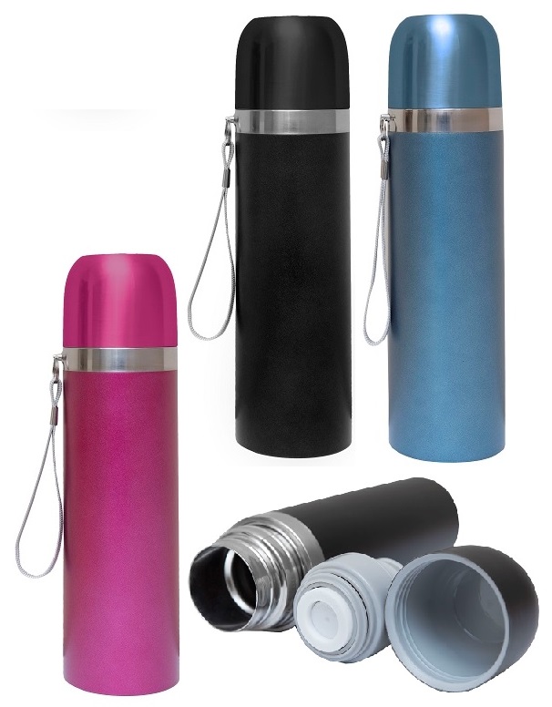 500ml Stainless Steel Vacuum Flask with PU Pouch and Lanyard