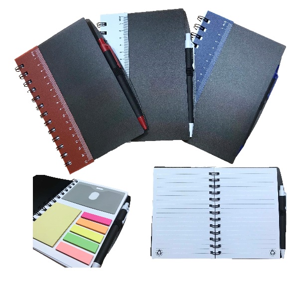 Notebook with Post-it pad, strips, ruler and ballpen